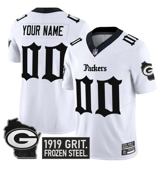 Men's Green Bay Packers Customized White F.U.S.E. 'Gothic Frozen Tundra Edition' Vapor Limited Stitched Football Jersey
